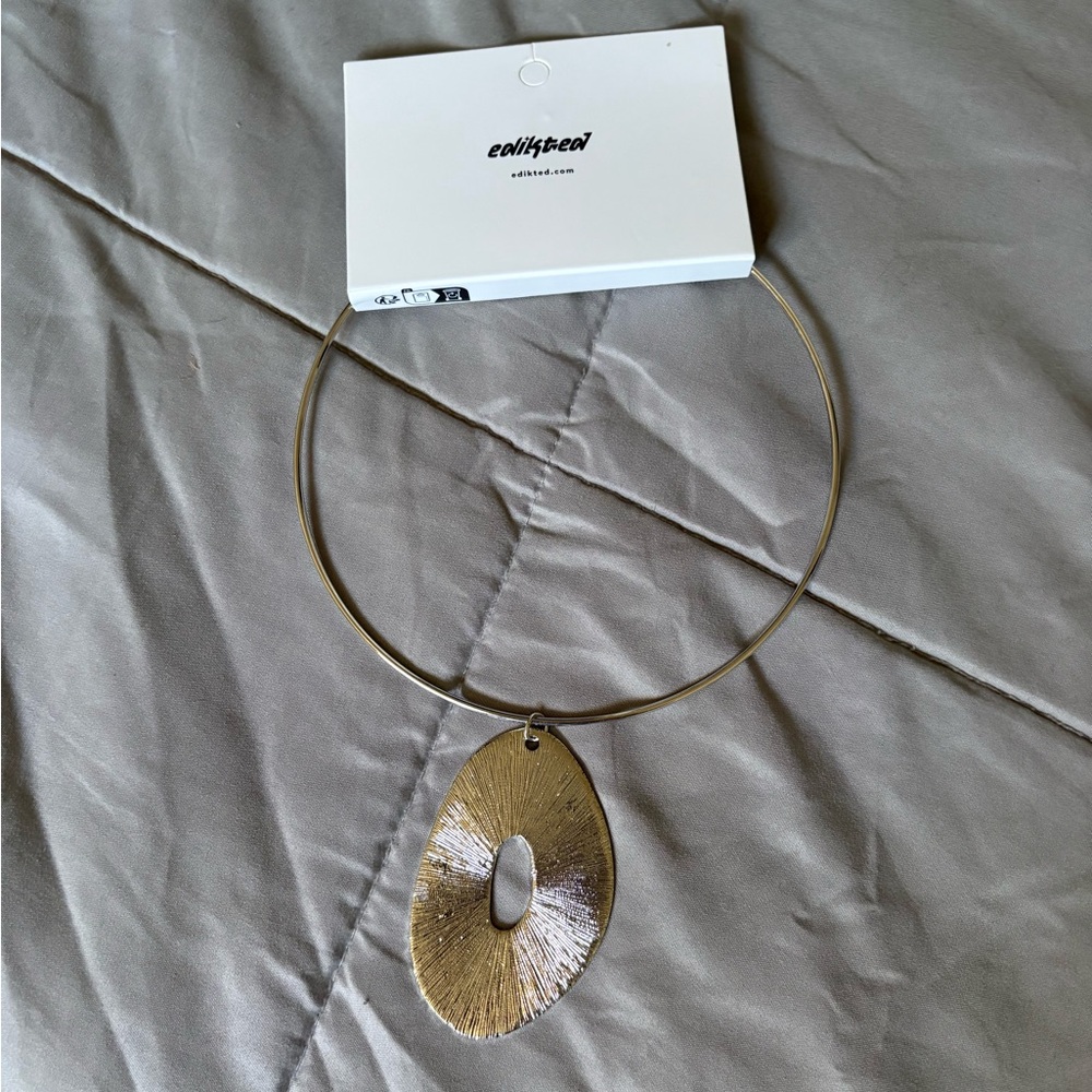 Edikted Silver Statement Choker Necklace w/ Textured Oval Pendant